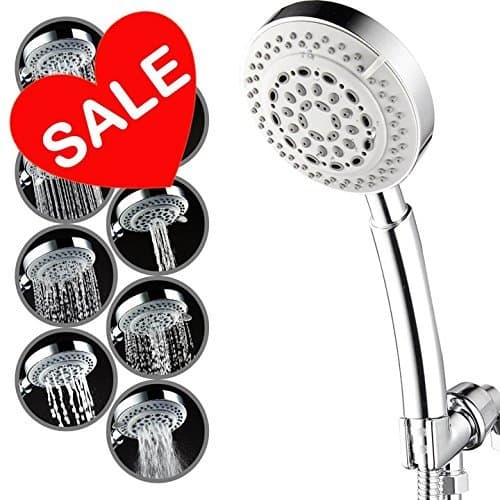 Eco Universal High Pressure 8 Setting Hand-held Rain Shower Head w/ 5ft Flexible hose– American Standard ShowerHead with Anti-Clogging Nozzles for High- Low Pressure Massage Spa Water Saving Output
