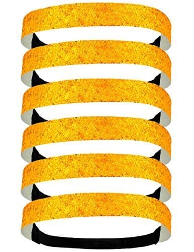 6 Pack: Glitter Headbands 3/4" Elastic Back Multiple Colors Available (One Size, Gold)