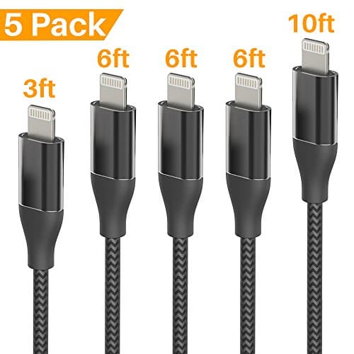 iPhone Charger,Lansen Lightning Cable 5Pack Nylon Braided iPhone Cable for iPhone X/8/8 Plus/7/7 Plus/6s/6s Plus/6/6Plus/-Black Silver