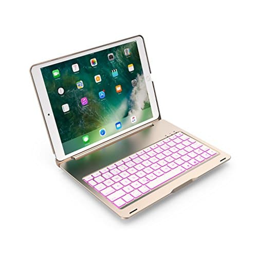 iPad Pro 10.5 Keyboard Case, 7 Colors Backlit Bluetooth Key Board Aluminum Alloy Hard Flip Protective Smart Cover w/ Auto Wake Sleep for Apple 2017 New iPad Pro 10.5-Inch Tablet (Gold)