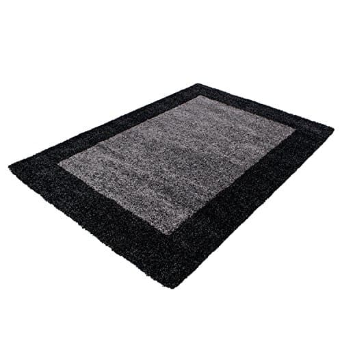 Teppium High pile Shaggy carpet rectangular and round 3 cm pile height border for living room, Color:Anthracite, Size:240x340 cm