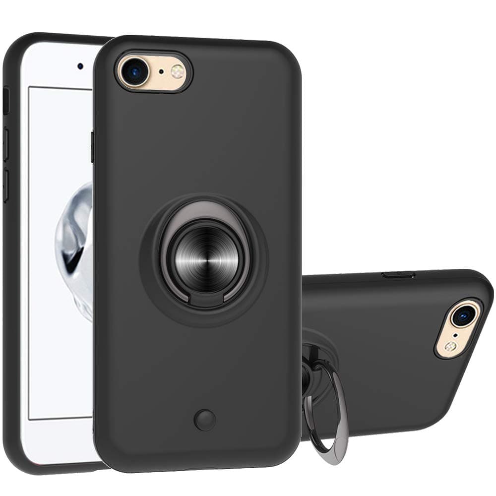 SANFEEL Ring Case for iPhone SE 2020 4.7",[ Scratch Proof] [Anti Resistant] iPhone 7/8 Protective Skin Hybrid Protection Bumper Cover [Non-Slip] Phone Charms 360°Rotating Rotary Gyroscope (Black)