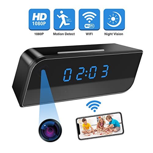 Spy Camera,Hidden Camera Clock,Wireless Security Cam Video Recorder with Motion Detection and Night Vision Alarm Push 140°Angle HD 1080P Adjust Definition Sync with App Time and Monitor Screen
