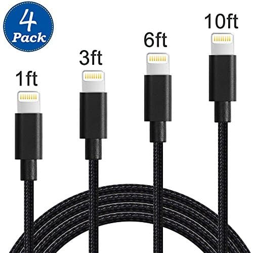 iPhone Charger,LQQL 4 Pack(1ft 3ft 6ft 10ft) Lightning Charging Cable, Multi Safety Defense, Nylon Braided, Ultra Durable, for iPhone X / 8 /8 Plus/ 7/7 Plus /6 /6 Plus/5s-black