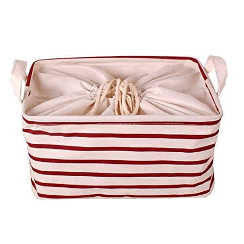 YINGMO Cotton-Linen Blended Convenient Folding Storage Bin Classic Storage Box with Handles and Drawstring (About 13×10×7 Inches)