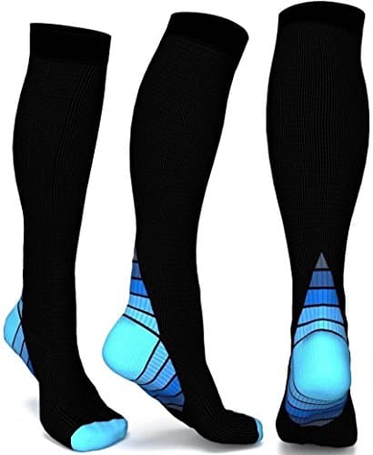 (Black/Blue, Sm/Med) Compression Socks - PREMIUM Design for Men and Women Everyday Use Running Pregnancy Flight &amp; Travel Nursing Best Athletic Fit Boost Stamina Circulation &amp; Recovery