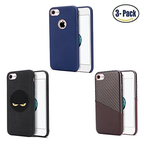 Doonpa iPhone 8 Plus and iPhone 7 Plus Cases for Men PU Leather Pack of 3 Pieces:Card Holder Case Color Brown, Embroidered Eye Cover Black,Skin Feeling One is Navy Blue (iPhone 8 Plus,iPhone 7 Plus)