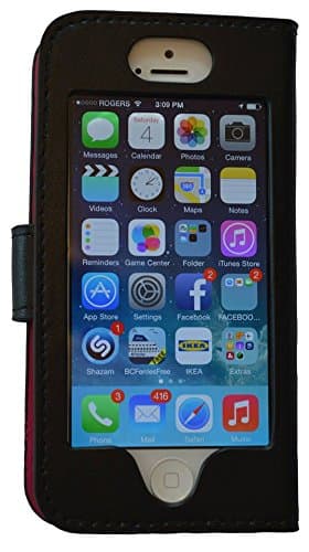 Iphone 5 wallet Case By iBRiD Forward Facing Cell Wallet Black Outside PINK Inside Genuine Leather Fits 5s and 5c Too luxury cell wallet