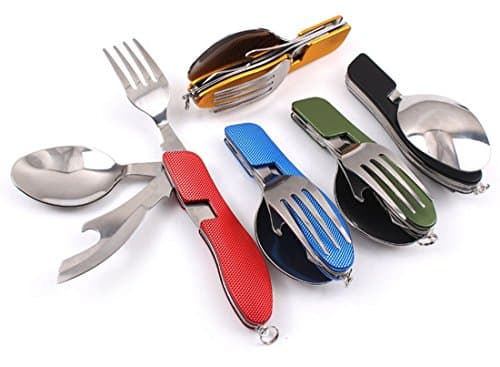 10 PCS 4 In 1 Flatware Multifunction Portable Detachable Type Folding Camping Combination Knife And Fork Spoon Stainless Outdoor Steel Tableware