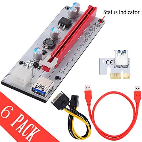 ZinMark [Bitcoin Mining Dedicated Card][6-Pack][V007] PCI-E 1x to 16x Powered Riser Adapter Card w/60cm USB 3.0 Extension Cable &amp; SATA Power Cable - GPU Riser Adapter - Ethereum Mining ETH