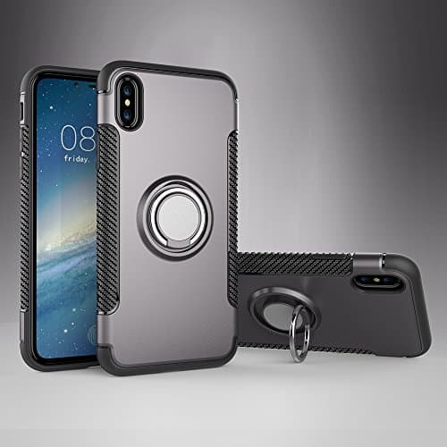 For iPhone X (10) Case COOBILE Protective Rugged Armor 3D Ring Case with 360 Degrees Ring Kickstand Magnatic Bracket Holster Dual Layer Anti Drop Scratch Phone Defender,iPhone X Case (Gray)