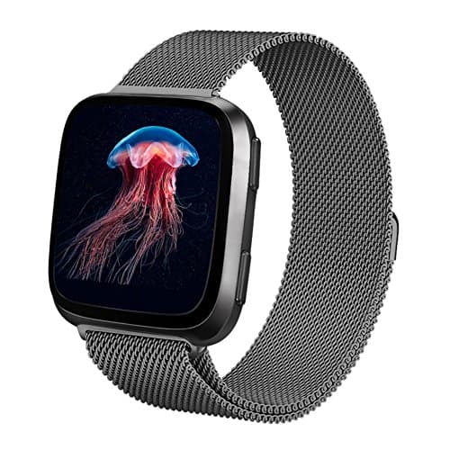 Yisdo For Fitbit Versa Bands Women Men Small Large Replacement Wristband Milanese Loop Stainless Steel Strap Mesh Adjustable Magnetic Closure Accessary Bracelet for Fitbit Versa Fitness Smart Watch