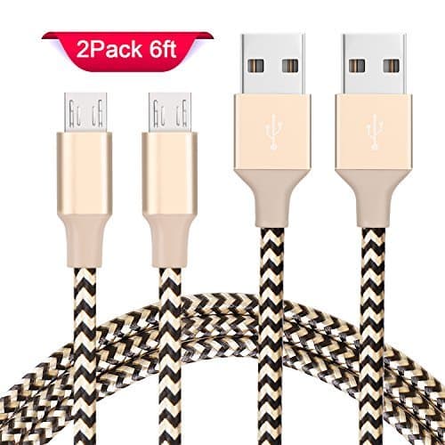 Android Charger Cable - Elktry 2 Pack 6 ft Nylon Braided High Speed USB 2.0 to Micro USB Cable, Sync and Fast Charging Cord for Samsung Galaxy S7 Edge S7 S6 Edge S6 Note 5 4 HTC Tablet Xbox PS4 Kindle