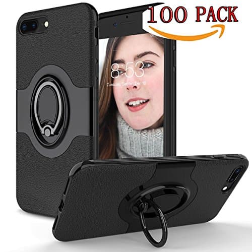 TOPOZ iPhone 8 plus Case,iPhone 7 plus Case with Ring Holder Kickstand Ring Stand Grip With Metal Patch Shock Absorbing Bumper soft TPU inner Hard PC Back Cover for iPhone 8 plus/7 plus (Black)