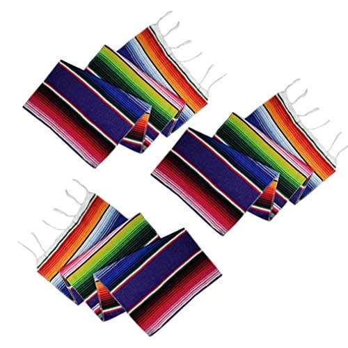 Nydotd 3 Pack Mexican Table Runner Mexican Serape 14 x 84 Inch Mexican Blankets for Mexican Party Decorations Outdoor Picnics Dining Table Runner Fringe Cotton Handwoven Table Runners
