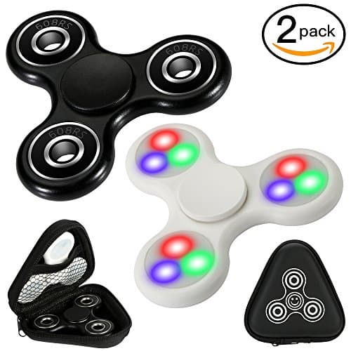 Fidget Spinner, 2 Pack, Glowing Bule &amp; Green &amp; Red Led Light Smooth &amp; Quiet &amp; Fast &amp; Balanced Ceramic Bearing Fidget Spinner, Passed Drop Test for ADD, ADHD, Stress Relief. (Glow White and Black)