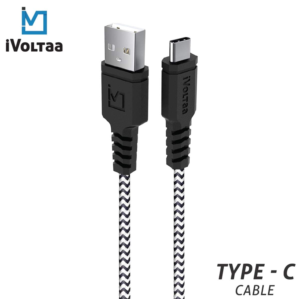 iVoltaa Rugged MK2 Tough Unbreakable Braided Type C USB-C Cable 1.5 Meter (White & Black)