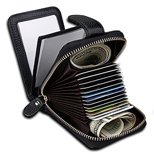 Womens Walllet RFID Blocking Black Multi Card Case Wallet with Zipper Pocket