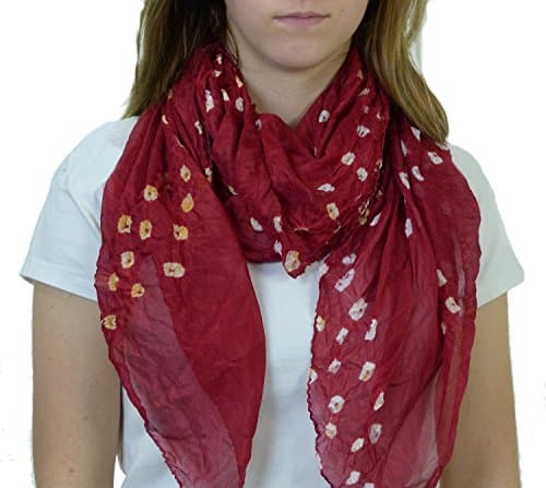 Hand-Printed Art Silk Scarf Mandala Solid Color, Polyester-Rayon Blend 41 x 41 Inches (Maroon)