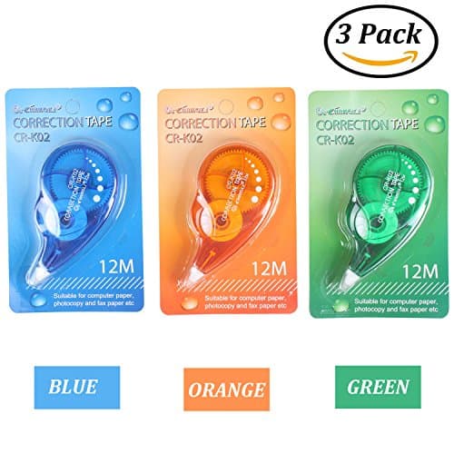 TREELY Easy Eco - Friendly Correction Tape Roller, Pack Of 3, Random Color