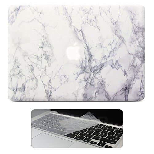 iCoverLap Soft-Touch Rubberized Plastic Hard Shell Snap On Cover Sleeve Case with Keyboard Cover Skin for Apple MacBook Air 13 13.3 inch A1369 A1466 - White Marble