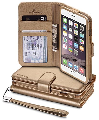 iPhone 6s (4.7) Cases, iPhone 6 (4.7) [Snow Fairy] Flip Cover Case [Premium Synthetic Soft Leather Wristlet Series][Card Holder][Wallet] - [Leather Fit] Wrist Strap Cases Gold