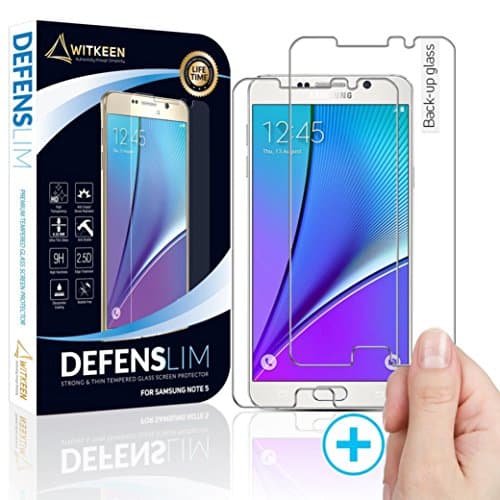 Witkeen Samsung Galaxy Note 5 Tempered Glass Screen Protector with Premium Anti-Shatter and Oleophobic Treatment - Clear - 2 Pack
