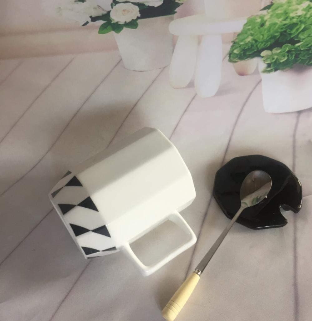 Household Ceramic Cup Creative Mug Geometric Pattern Coffee Cup Student Water Cup Ceramic 10 oz Office Coffee Reusable Coffee Tea Mug C 300Ml