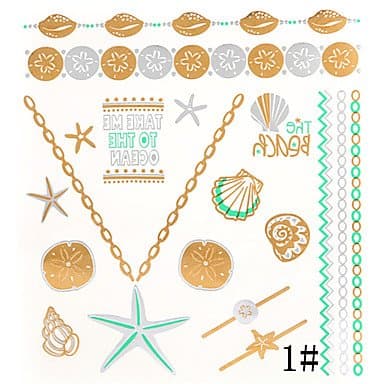HJLWST 8 Assorted Patterns Gold Tattoo Sticker Temporary Flash Tattoos Star Jewllry Necklace Body Art with 3PCS Colorful Tattoo , 8#