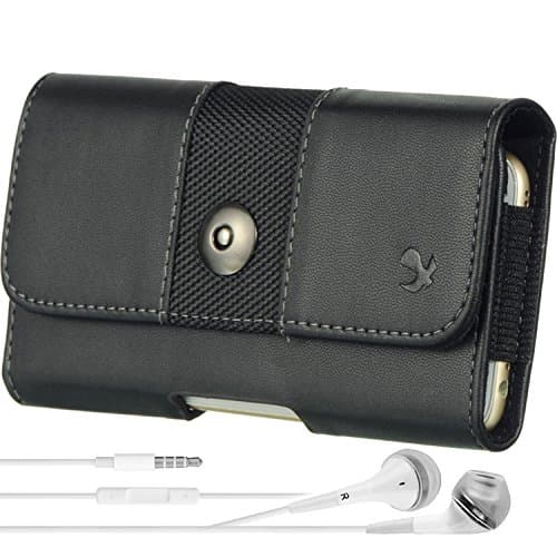 iPhone 7 Plus Case Vegan Nylon Hip Leather Holster, Protective Tough Horizontal Hip Pouch [CEL961] + VG Headphones