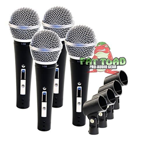 Fat Toad Vocal Microphones (Live ResponsePRO Edition) 4-Pack – Unidirectional Cardioid Mics with Clips for Studio Stage Recording, DJ Karaoke Setup