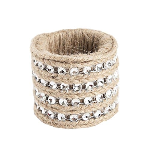Jute Burlap with Silver Stud Accents Napkin Ring, Set of 4
