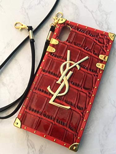 Case for iPhone Xs Max, TPU Trunk Monogram Case Vintage Luxury iPhone Xs Max Case with Lanyard