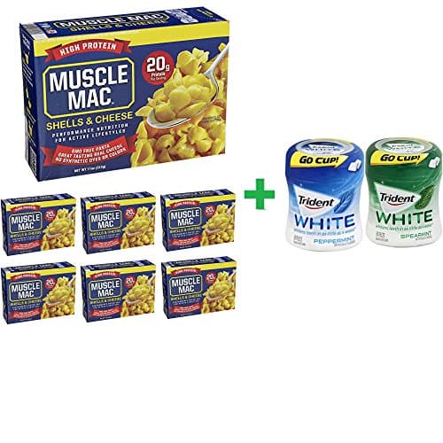 Muscle Mac High Protein Shells And Cheese 11 oz (7 PACK) + Trident Go Cup Spearmint 1/60 Count + Trident Go Cup Peppermint 1/60 Count(BUNDLE)