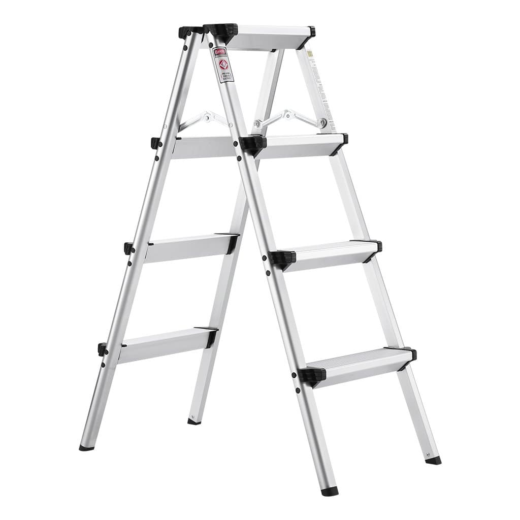 Finether 3.2 ft Folding Step Ladder Rungs Aluminium Step Ladder 2 x 4 Steps Light 3 kg Rust-Resistant Ladder 150 kg Load Double Sided with Non-Slip Mats EN131 Certified