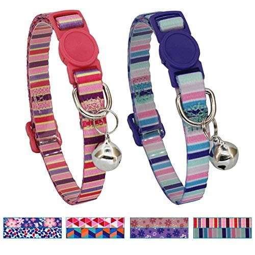 Leepets 2 Pack/Set Breakaway Cat Collar with Bell Safe and Cute Kitten Collar, Adjustable 7-12 Inch, 3/8 Wide