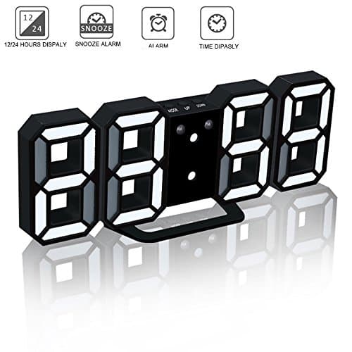 LED Digital Alarm Clock(black),Electronic Wall/Desk Clock,3 Adjustable&amp;Automatically Brightness Levels,Dimmer + Alarm + Snooze Function,USB Cable + Button Cell Battery (White Night Light)