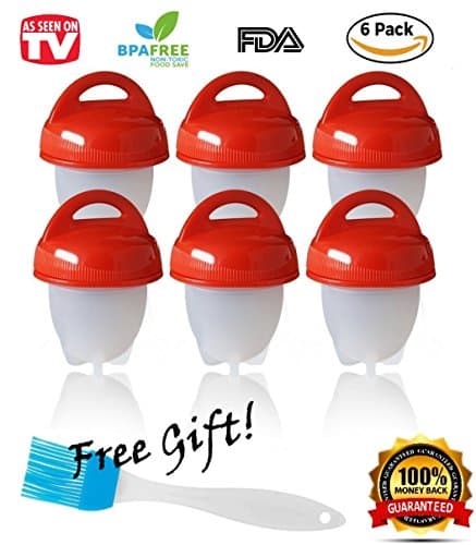 Egglettes (6 Pack), Silicone Egg Cooker, Cooks Hard-Boiled &amp; Soft-Boiled Eggs Without the Shell, Poaches, Steams, BPA Non-Stick Silicone, FREE COOKING BRUSH INCLUDED, AS SEEN ON TV, 2018 DESIGN