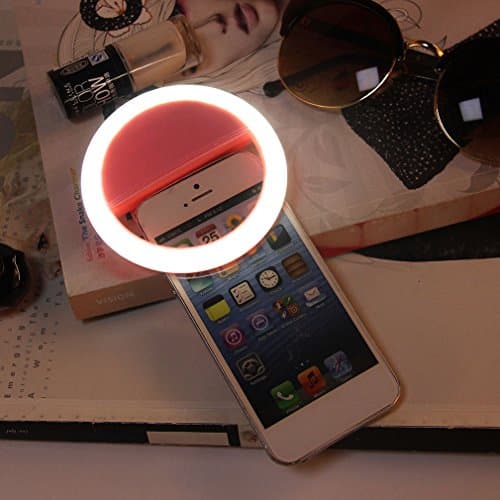 Selfie LED Ring Light for iPhone 7 / Plus, Galaxy S7 / Edge. Rechargable & Universal to Any Smartphone w/ 36 Lumens, Enhancement for Low Light Photography & Clip-on Design (Pink)