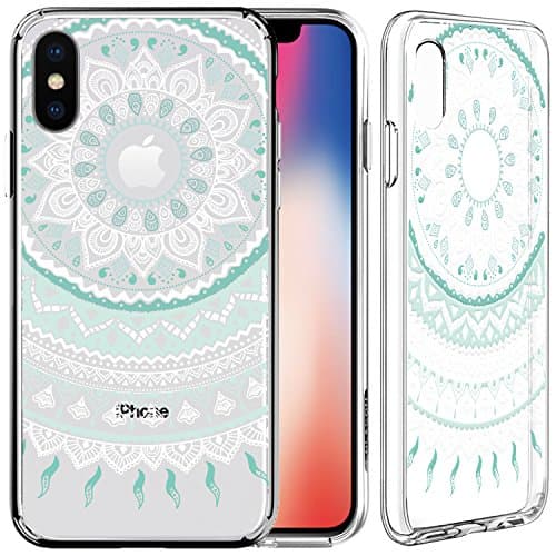 ZUSLAB Case Compatible with Apple iPhone Xs Case (2018) / iPhone X Case (2017), Slim Hybrid Crystal Clear PC Back TPU Bumper , Anti-Shock Protective Cover - Mint Mandala