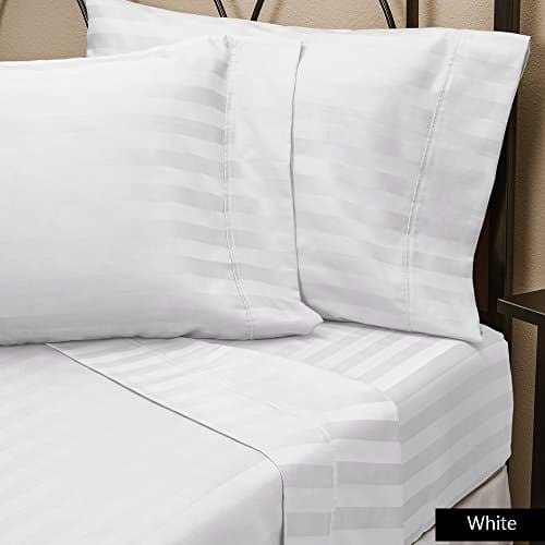 Both Pattern Solid/Stripe 100% Egyptian Cotton 1-Piece Fitted Sheet &amp; 2- Piece Pillowcases with 6-10 inches Extra Fit Deep Pocket 600 Thread Count (King , Stripe ,White).