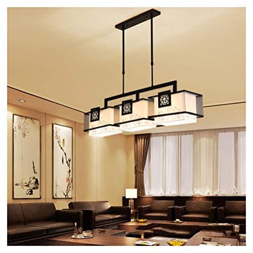 AXIU Chandelier Chinese Style Rectangular Fabric Pendant Light Ceiling Lighting Living Room Bedroom Restaurant Bar Cafe E27 Warm Light Chandelier