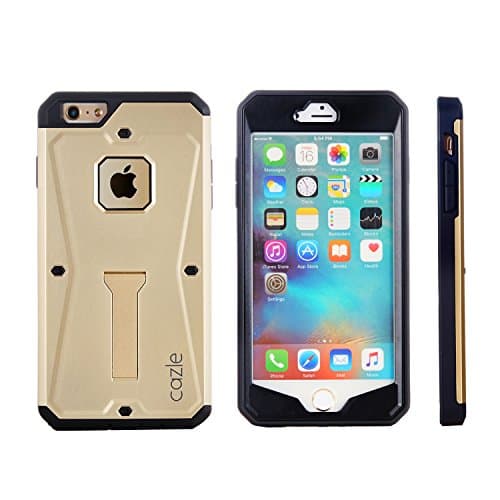 iPhone 6S, iPhone 6, Tridefense Three-layer Rugged Protective Cover with Built in Screen Protector and Foldable Kickstand for Apple iPhone 6S iPhone 6 By Cazel (Gold)