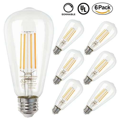 E26 LED Bulbs,6 Pack Dimmable 7W Vintage Edison LED Light Bulbs With 800lm,Warm White 2700K,Passed UL Certification,Squirrel Cage Filament Light For Decorate Restaurant,Home,Reading Room,Office