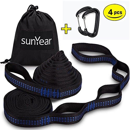Hammock Straps-Tree Straps For Hammock With 2 12KN Wiregate Carabiners Versatile 1400+LBS,32 Loops&amp;100% Non-Stretch Suspension System Kit, Easy Setup And Adjustment, Stuff Sack