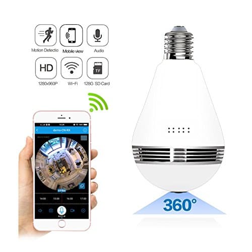 Camera Bulb VR Panoramic Wifi Bulb Camera with 360 Degree Fisheye Lens Wireless Panoramic IP Camera hidden cameras for home Led Lights Bulb for Home Security System Camera