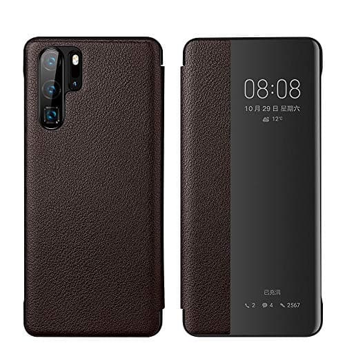QTRT Leather PC Shell Sleep Smart Open Skylight Mobile Phone Case for Huawei P30/30 Pro/P20/P20 Pro, Flip Cover Sleep Wakeup Function Case for Huawei Mate20 /20 Pro/20 Lite