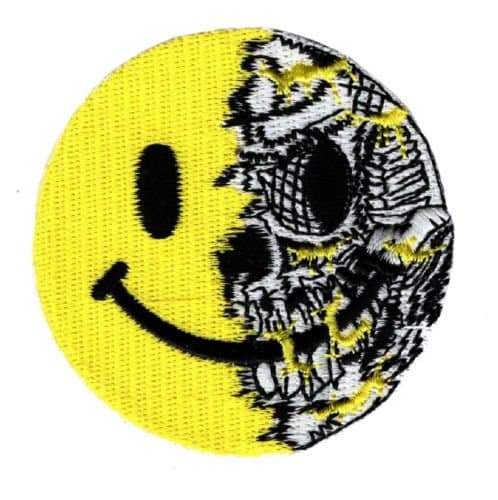 SKULL EVIL SMILEY FACE 2.5 INCH MORALE IRON ON SEW ON PATCH (MSF1) for Accessories - Bags/Purses, Apparel - Coat/Jacket, Apparel - Jeans/Pants, Children, Crafts