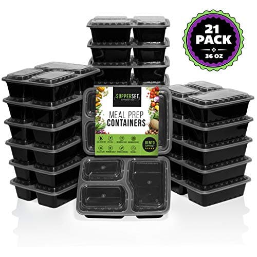 SupperSet Meal Prep Containers with Lids (21-pack) 3 Compartment Bento Box | 36 oz. Stackable, Certified BPA-Free, Portion Control | Reusable, Durable | Microwave, Freezer & Dishwasher Safe