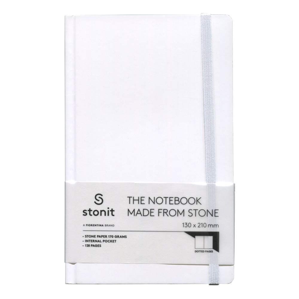 5x8 Hard Cover Dot Grid Notebook with Inner Pocket and Elastic Closure (White)